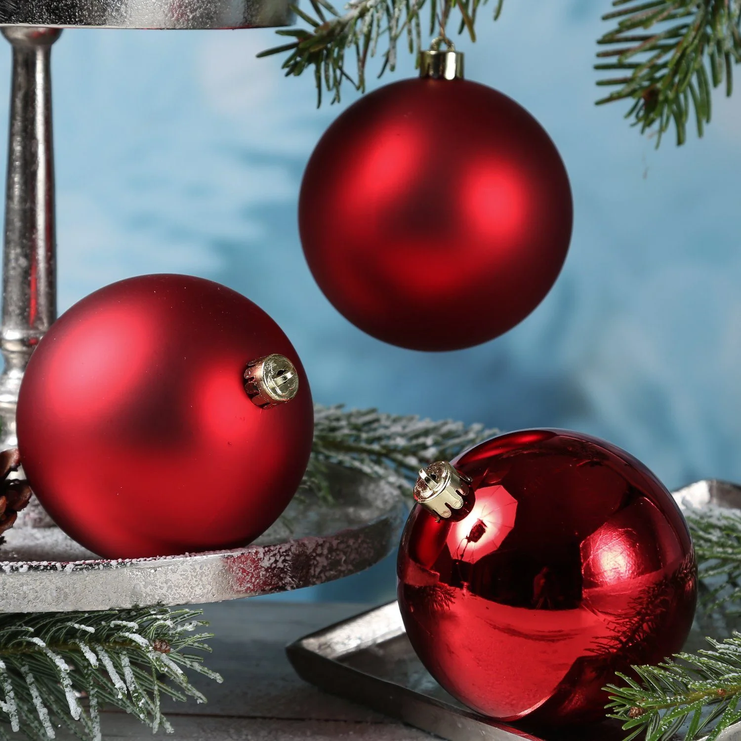 Weihnachtsbaumkugeln – 10 cm, Rot, 4er-Set, bruchfest